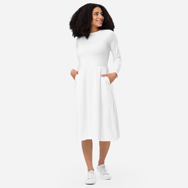 All-Over Print Long Sleeve Midi Dress