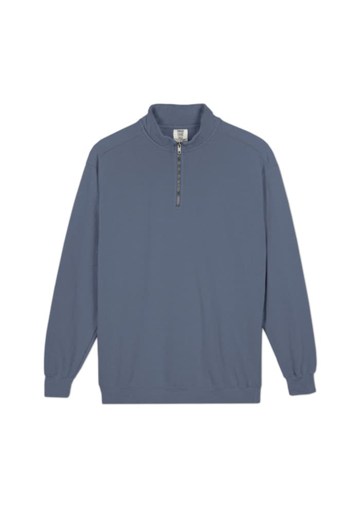 Unisex Garment-Dyed Quarter-Zip Sweatshirt in Blue Jean