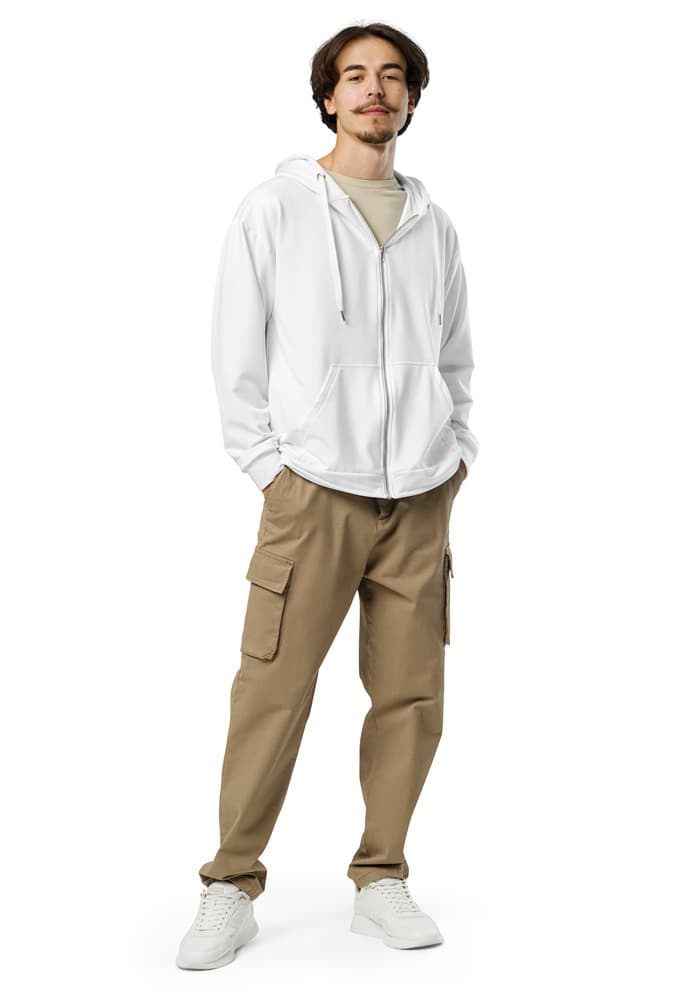 All-Over Print Recycled Unisex Zip Hoodie in White