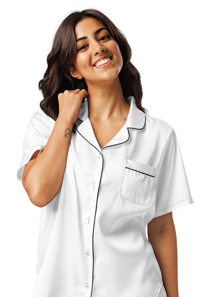 All-Over Print Women's Short Sleeve Pajama Top in Black