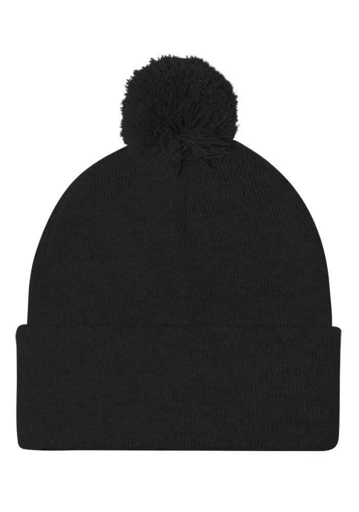 Pom-Pom Knit Cap in Black